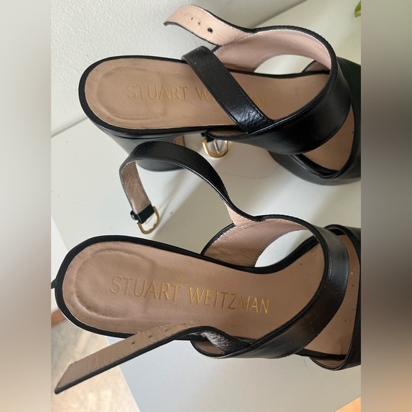 Stuart Weitzman Black Leather Platform Pumps Heels Sandals Straps EU 36.5 - Picture 3 of 11